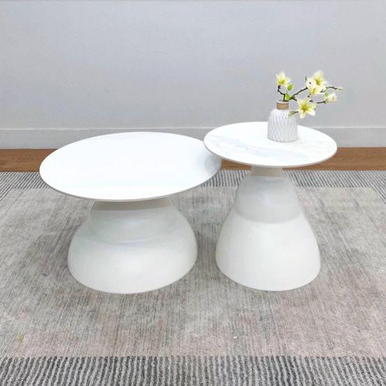 MGR Round Ceramic Top Mattel Base Center Table In White Colour