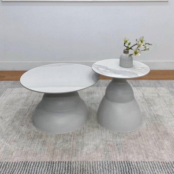 MGR Round Ceramic Top Mattel Base Center Table In Grey Colour