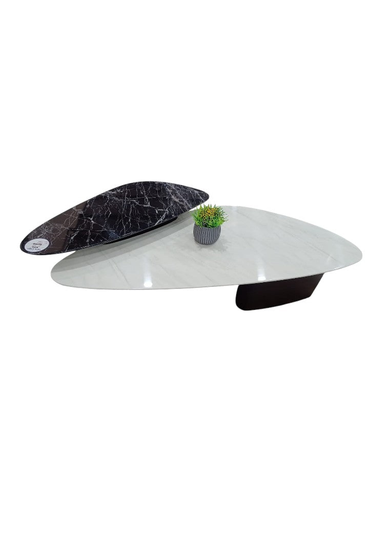 MGR New Marble Top Metal Base Black and White Colour Center Table