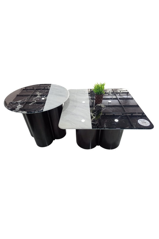 MGR New Black Colour Two Pics Center Table With Marble Top