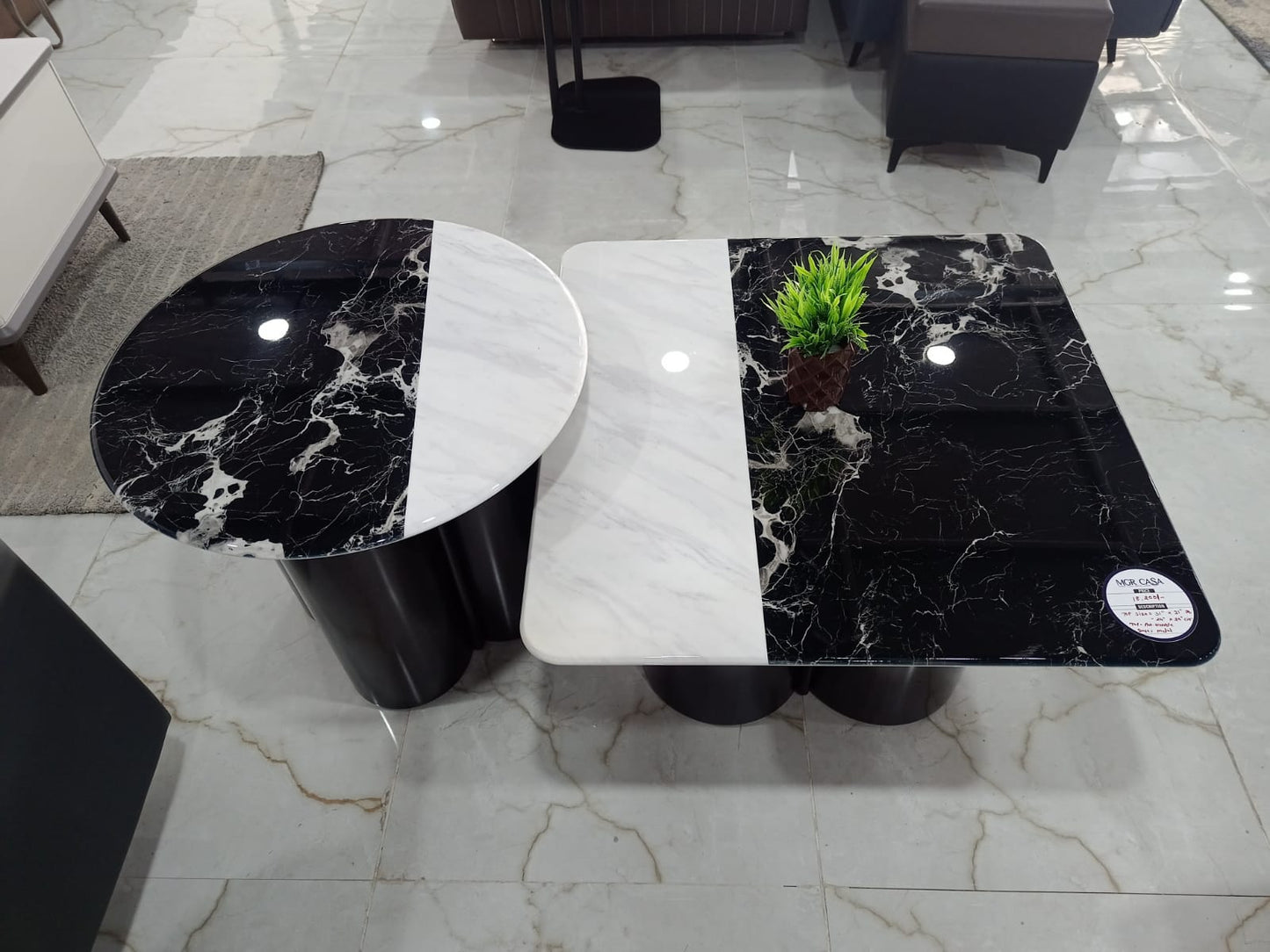 MGR New Black Colour Two Pics Center Table With Marble Top