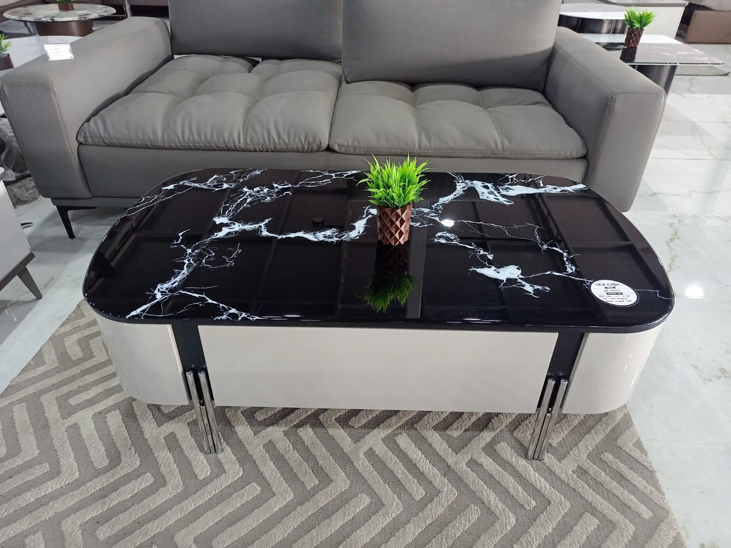 MGR New Center Table With Marble Top in Black Colour