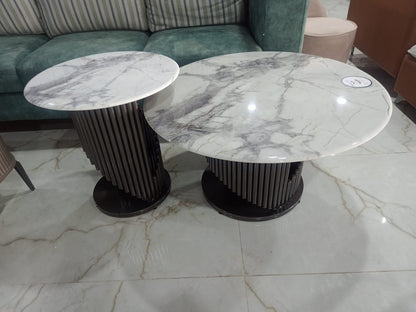 MGR New Marble Top Metal Base Corner Table In Grey Coting