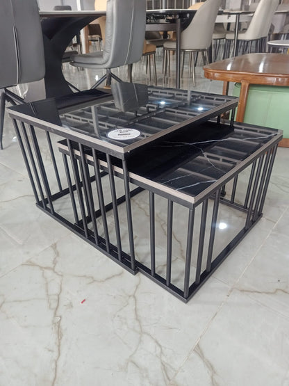 MGR Ceramic Top Metal Base Center Table In Black Colour