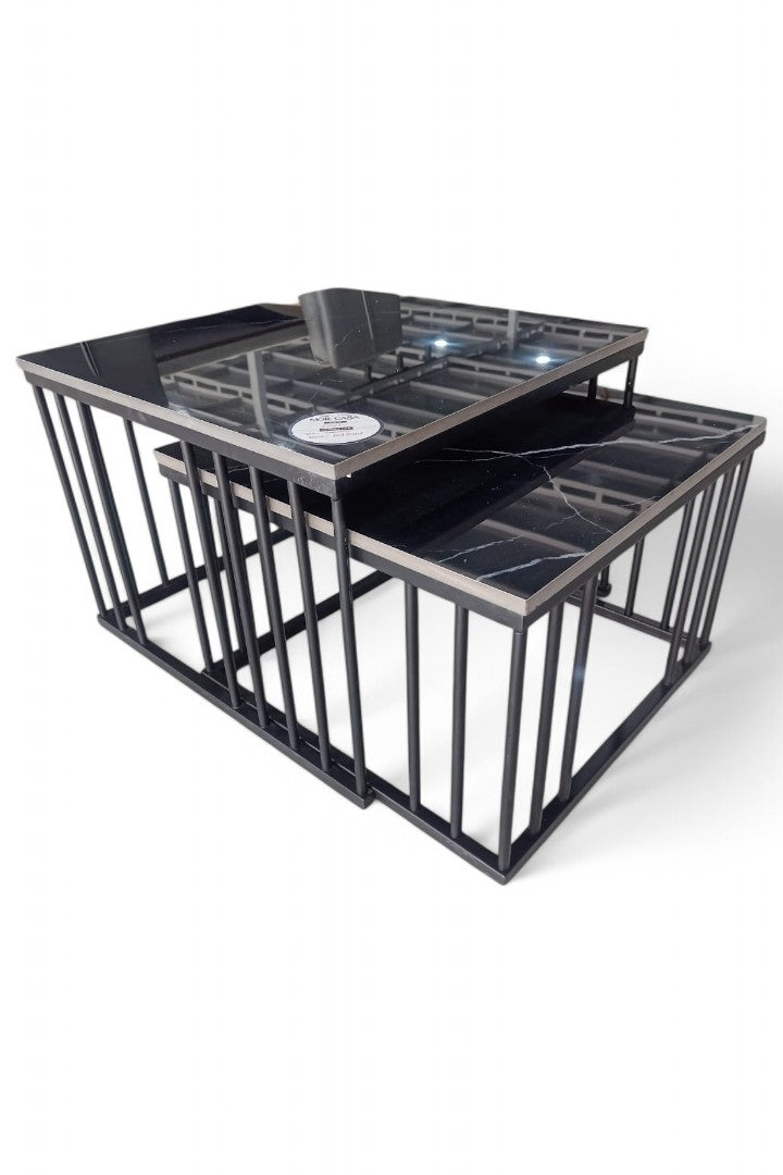 MGR Ceramic Top Metal Base Center Table In Black Colour