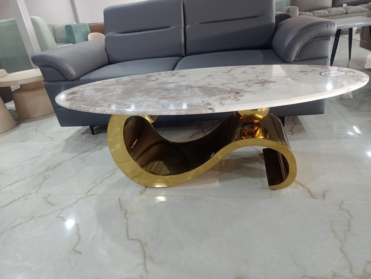 MGR New Center Table With Marble Top In Ross Gold Colour