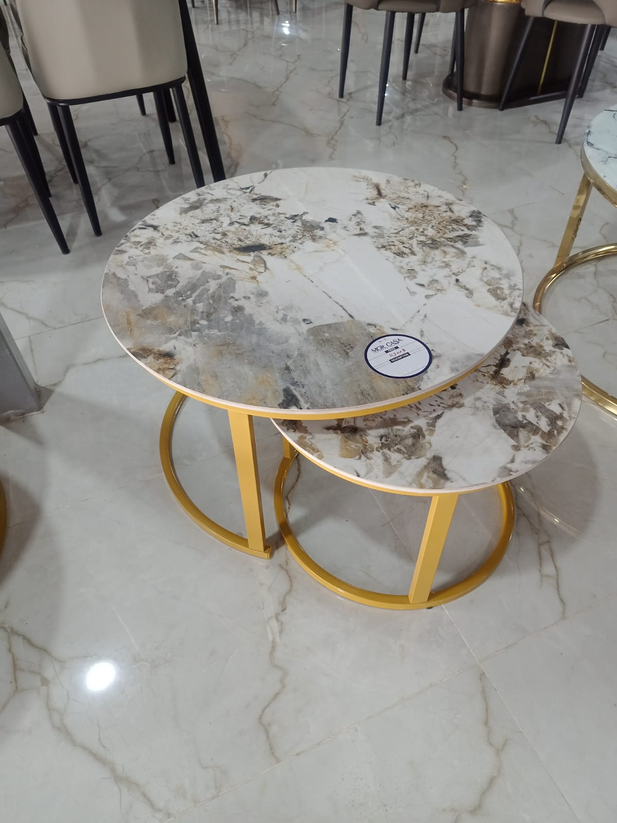 MGR Economy Center Table With Ceramic Top in Gold Colour