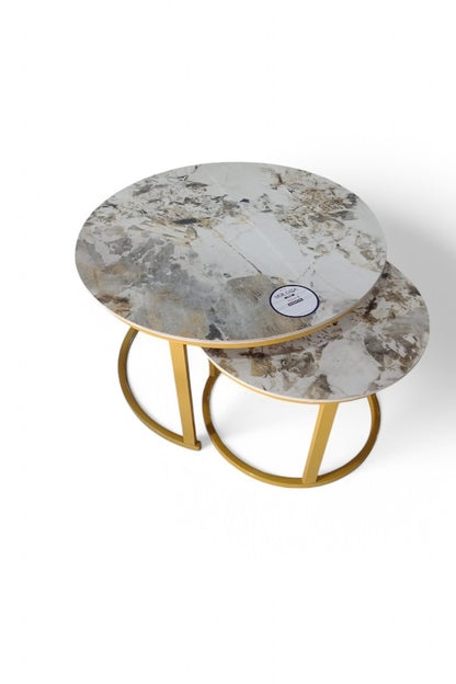 MGR Economy Center Table With Ceramic Top in Gold Colour