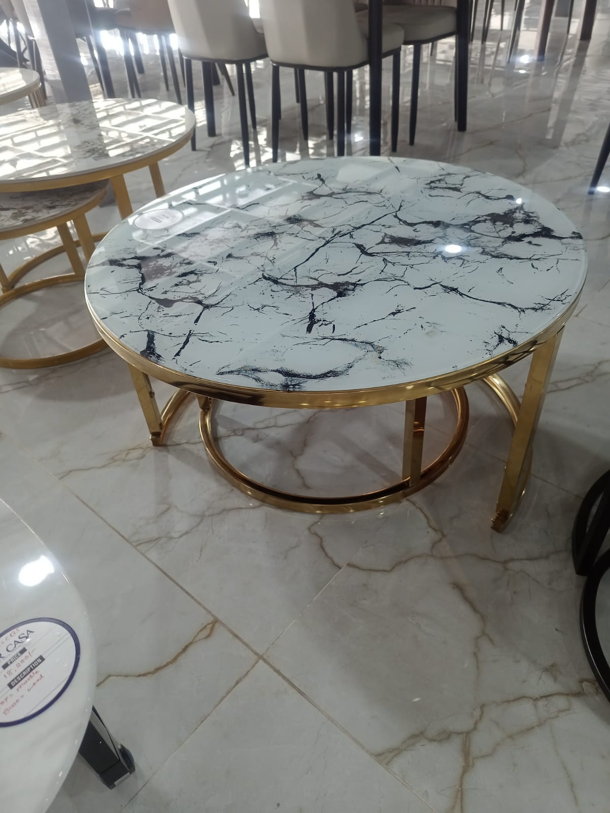 MGR New Economy Glass Top Center Table In Gold Colour