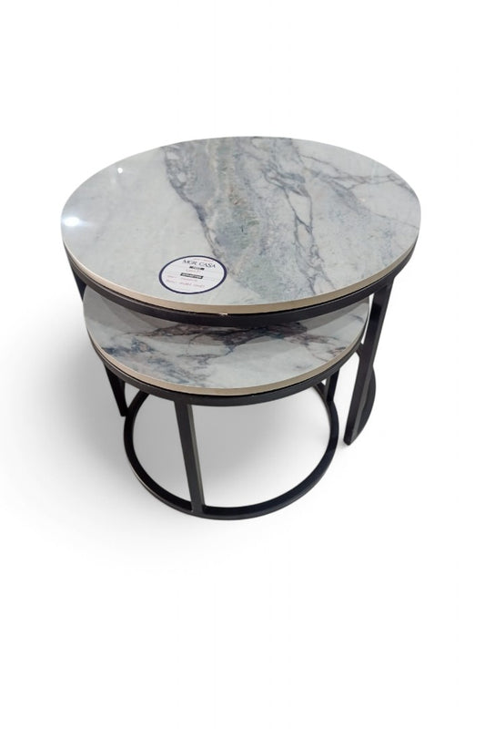 MGR New Economy Center Table With Ceramic Top In Black Metal Base