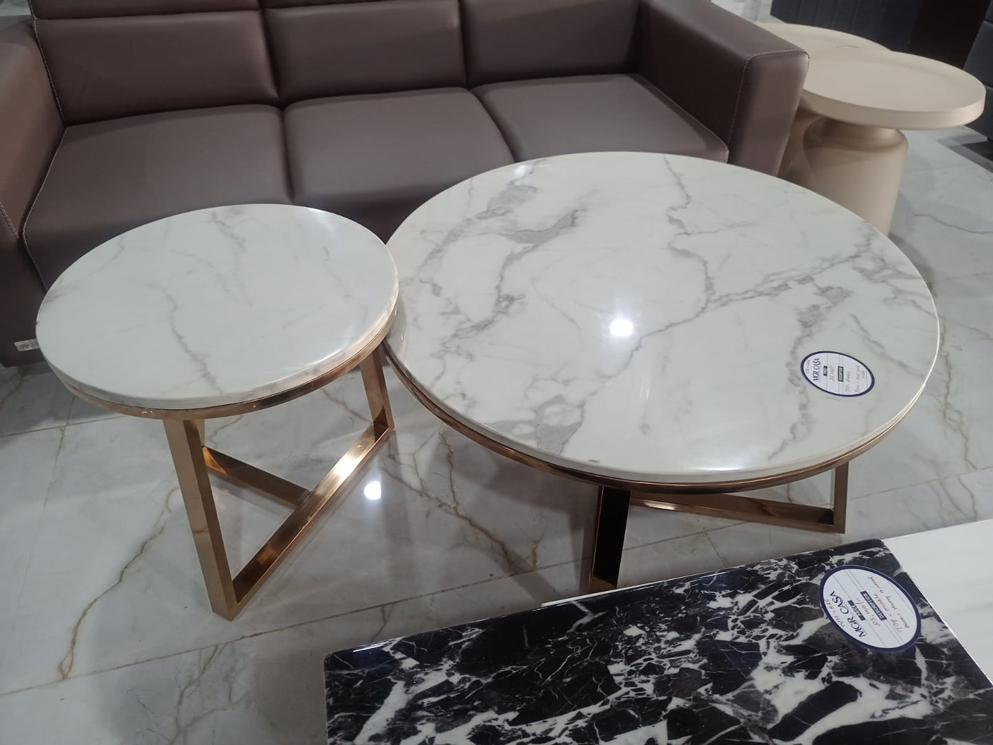 MGR New Center Table With Marble Top In Rose Gold Base