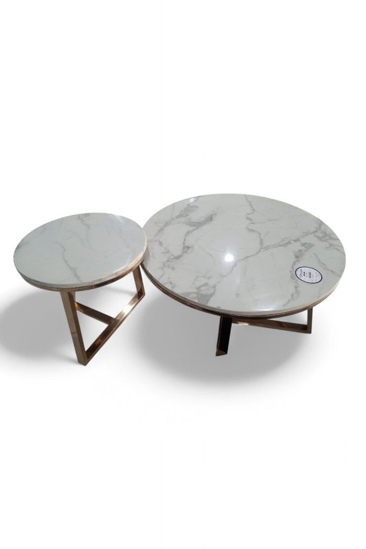 MGR New Center Table With Marble Top In Rose Gold Base