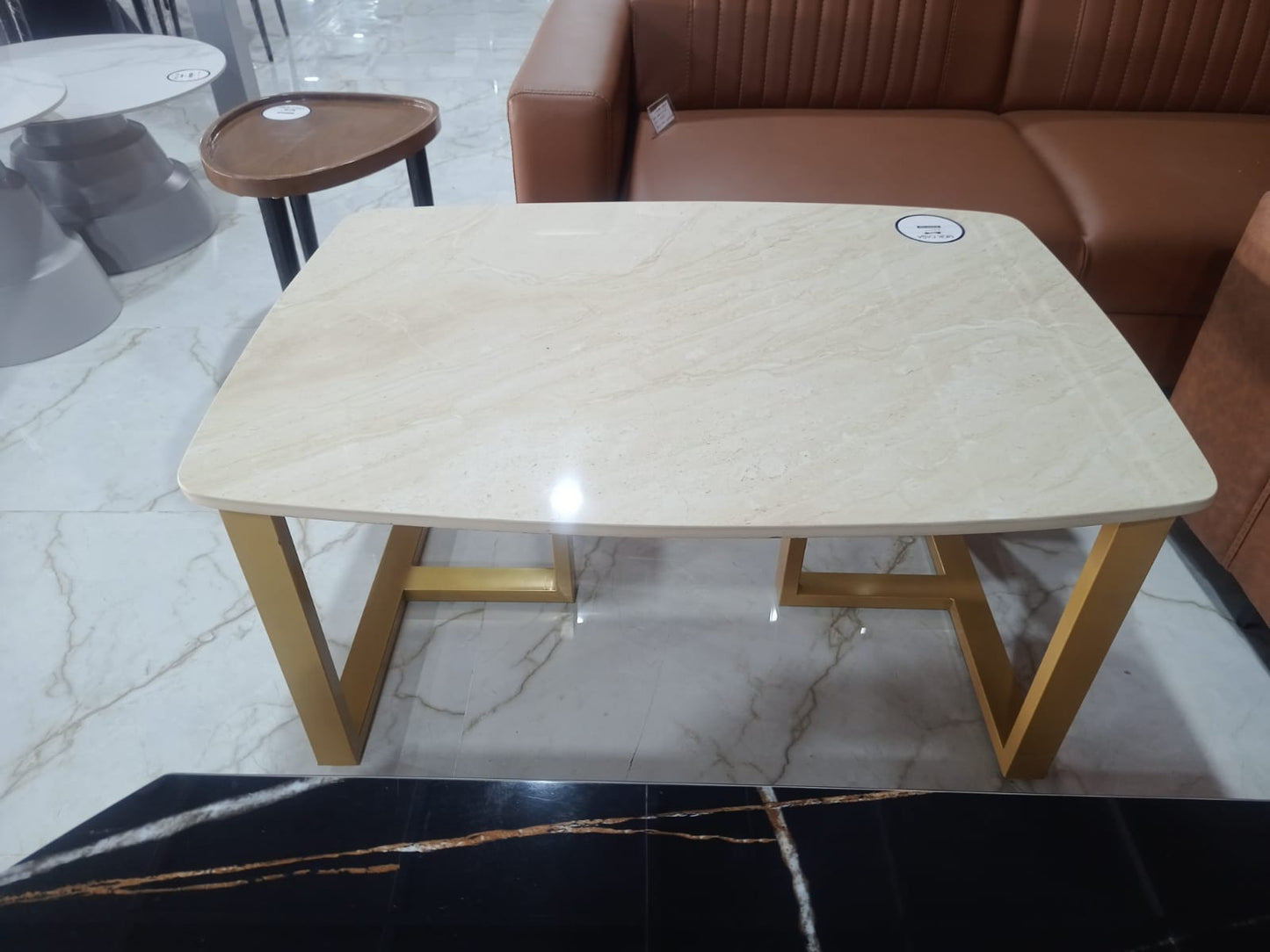 MGR New Ceramic Top Metal Base Center Table in Gold Colour