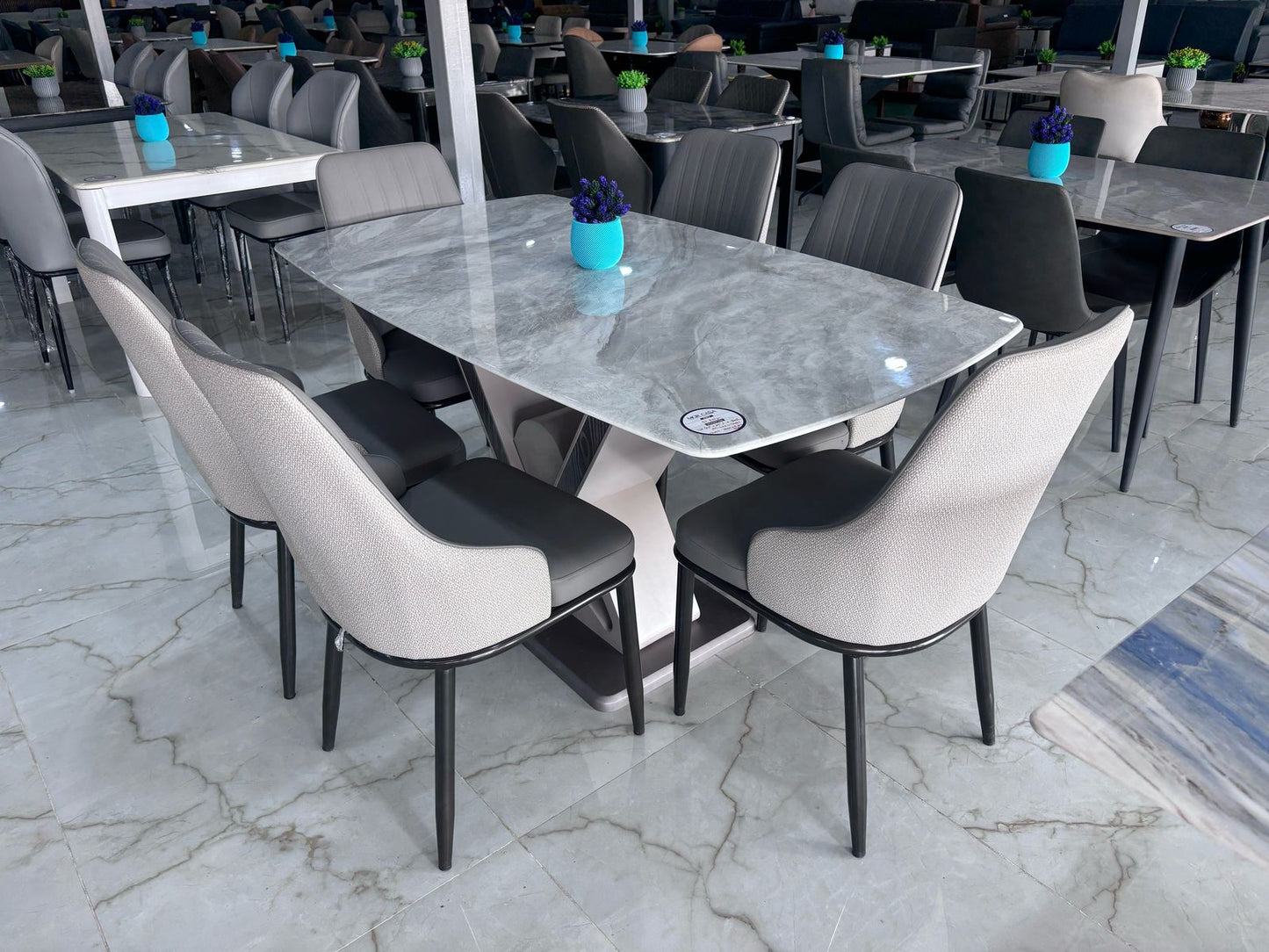 MGR New Six Seater Dining Table Set With Marble Top