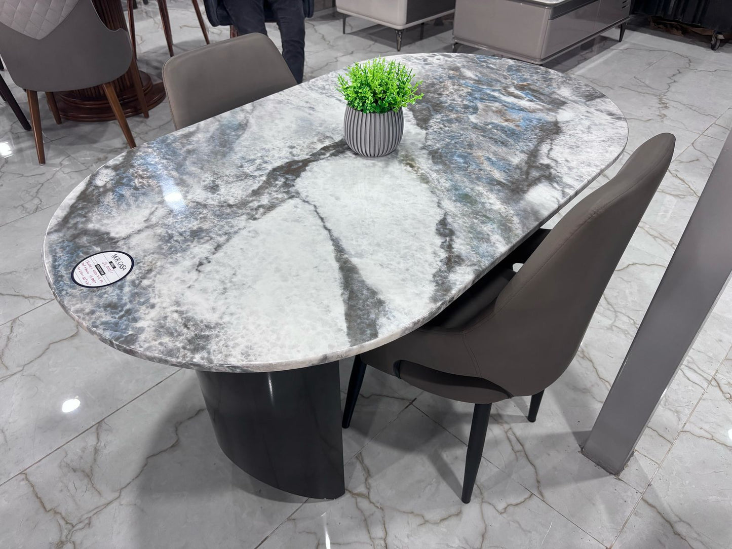 MGR New Oval Shape Four Seater Marble Top Dining Table