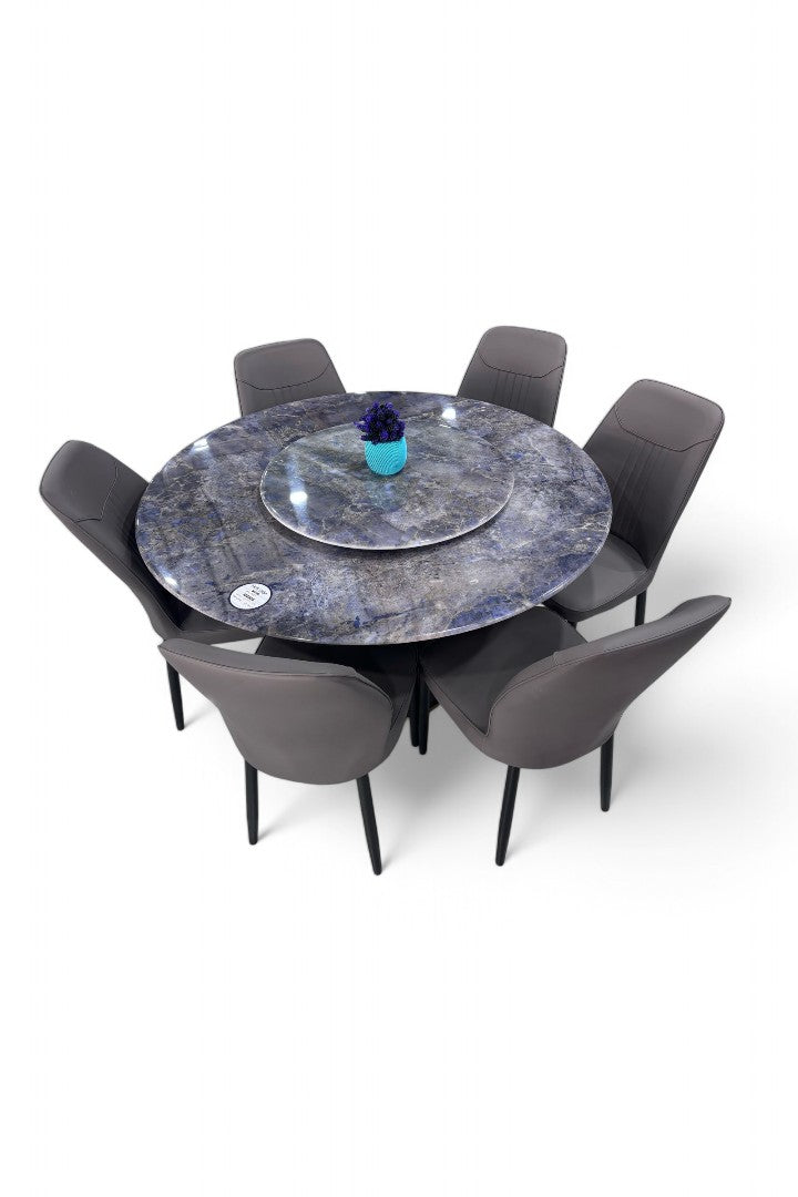 MGR New Six Seater Round Dining Table Set With Marble Top