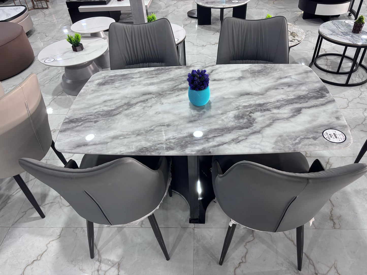 MGR New Four Seater Center Base Dining Table Set With Marble Top