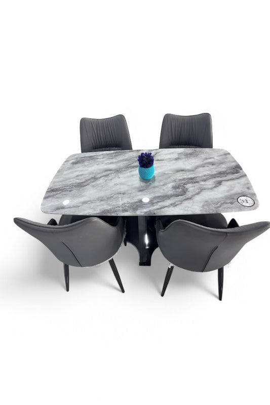 MGR New Four Seater Center Base Dining Table Set With Marble Top