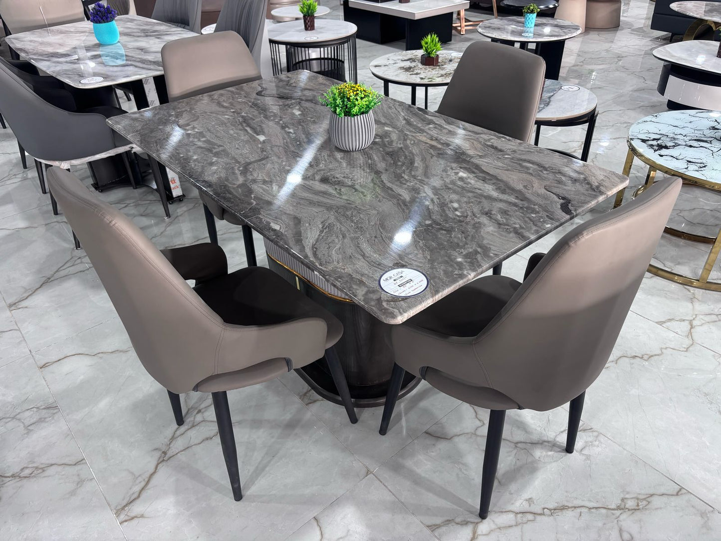 MGR New Center Base four Seater Dining Table Set With Marble Top