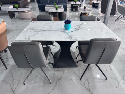 MGR New Four Seater Center Base Dining Table Set With Marble Top