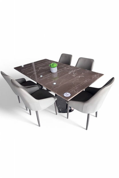 MGR New Italian Marble Top Six Seater Dining Table With Center Base