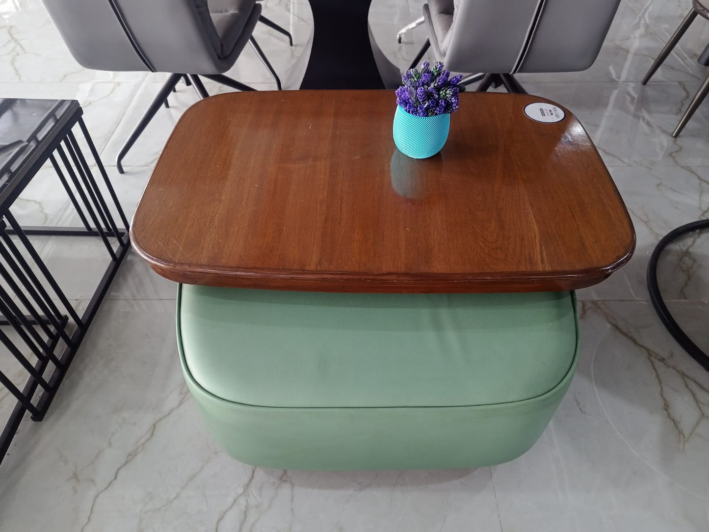 MGR New Wood Top With Big Size Puffy Center Table In Wood Colour