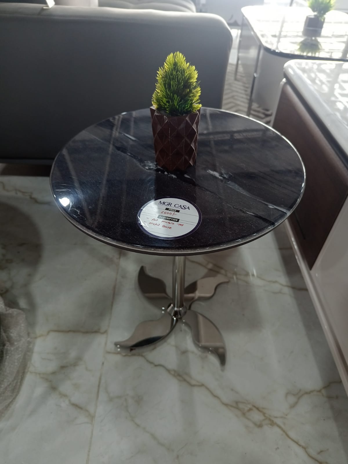 MGR New Marble Top and Stainless Steel Base Corner Table