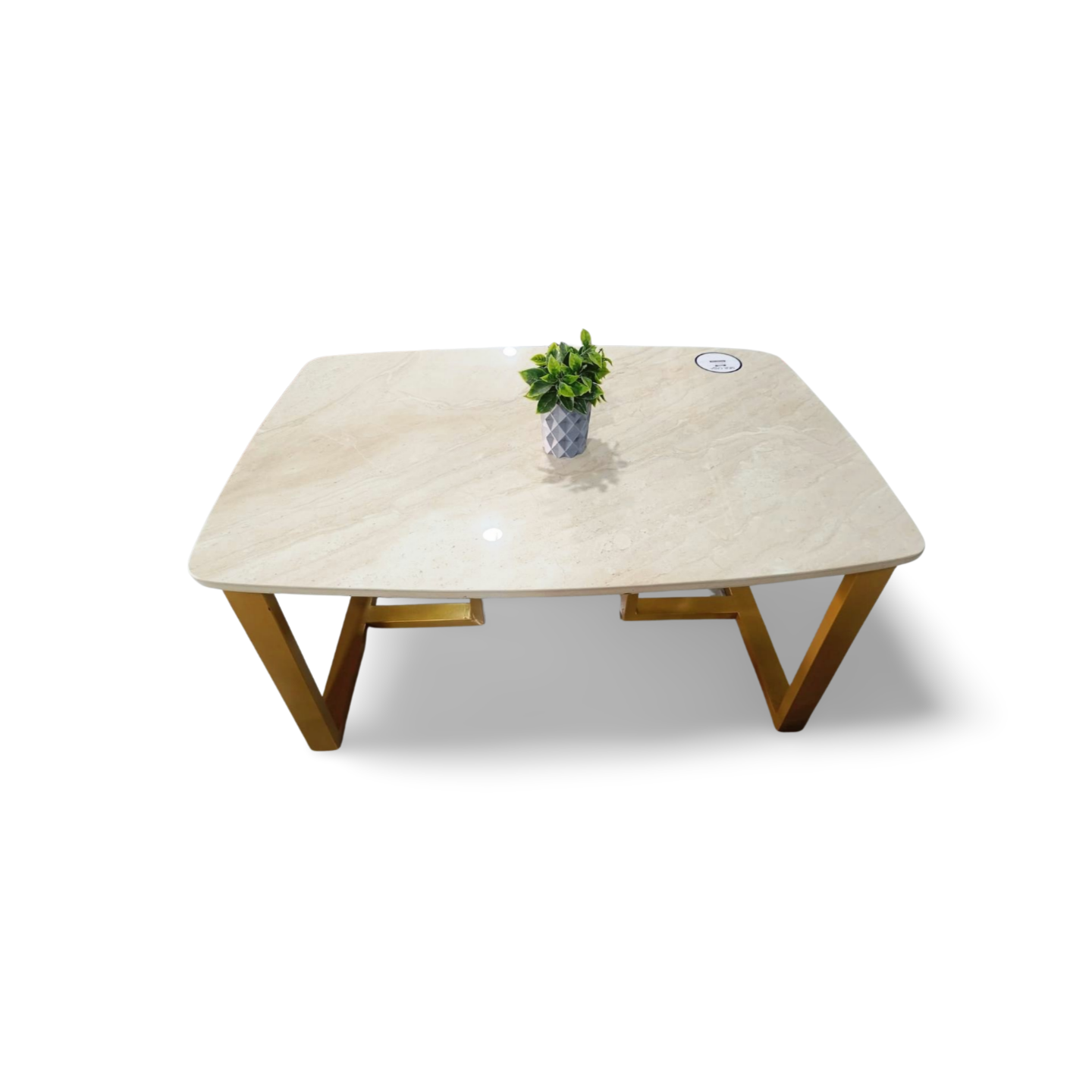 MGR New Brown Colour Ceramic Top and Gold Coated Metal Base Center Table