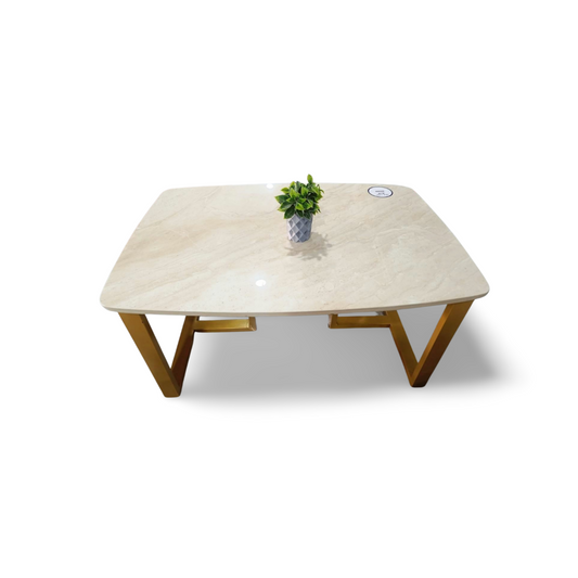 MGR New Brown Colour Ceramic Top and Gold Coated Metal Base Center Table
