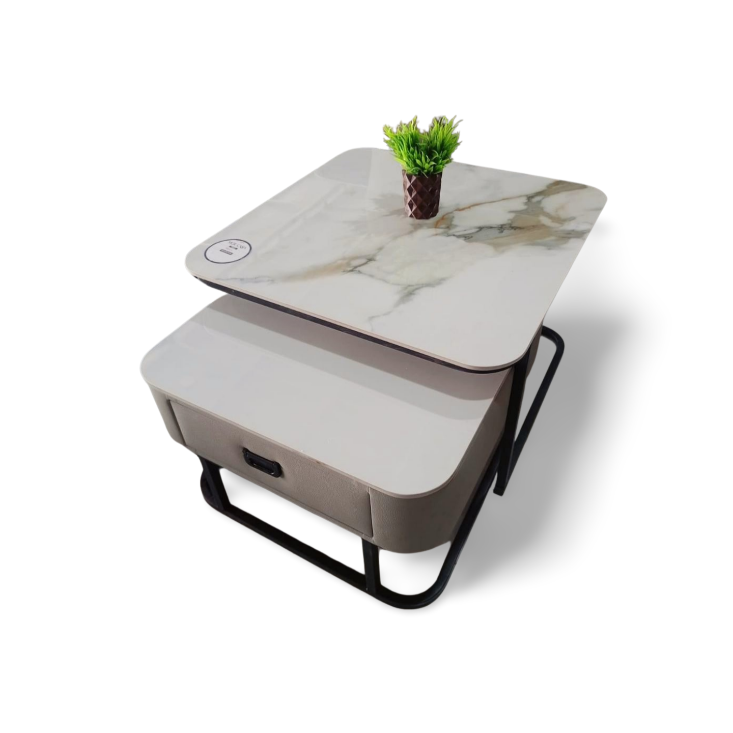 MGR New Ceramic Top and Metal Base in White And Cream Colour With Drawer Center Table