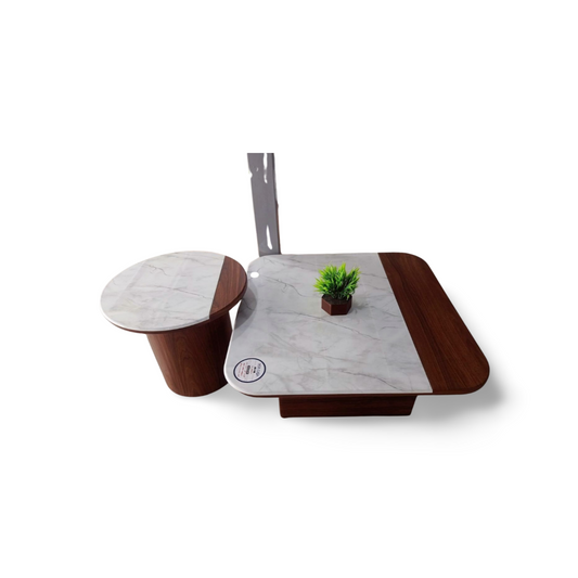 MGR New Coffee and Brown Colour Two Piece Center Table With Marble Top