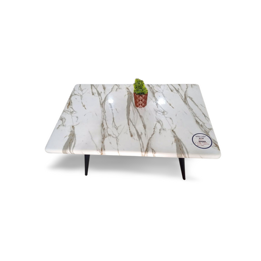 MGR New Marble Finished Top Metal Legs Center Table in White Marble Look Colour