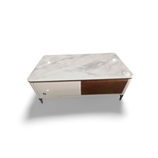 MGR New Marble Top and Engineered Wood Base Center Table in Cream and Brown Colour