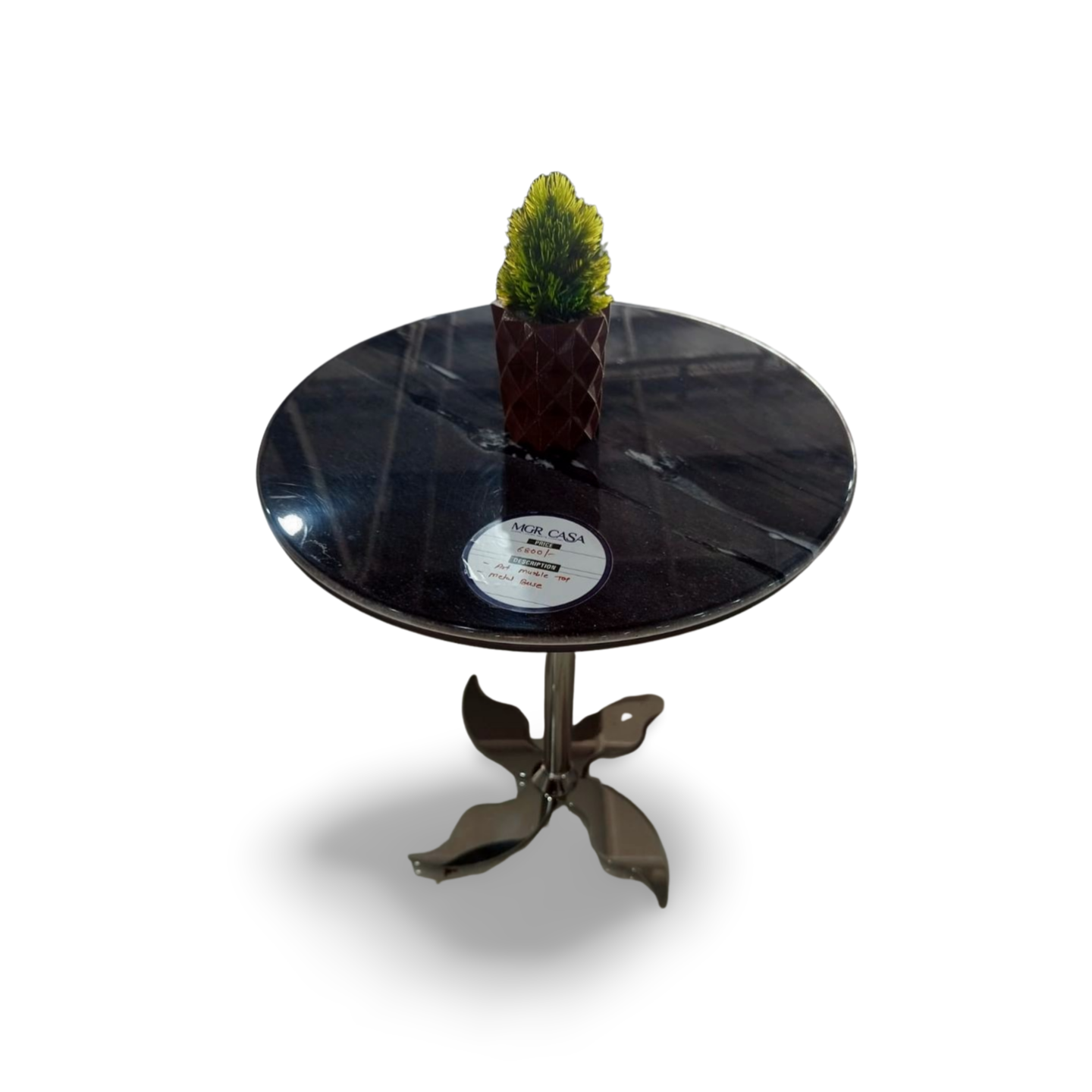 MGR New Marble Top and Stainless Steel Base Corner Table