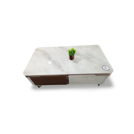 MGR New Marble Top and Engineered Wood Base Brown Cream and White Combination Center Table