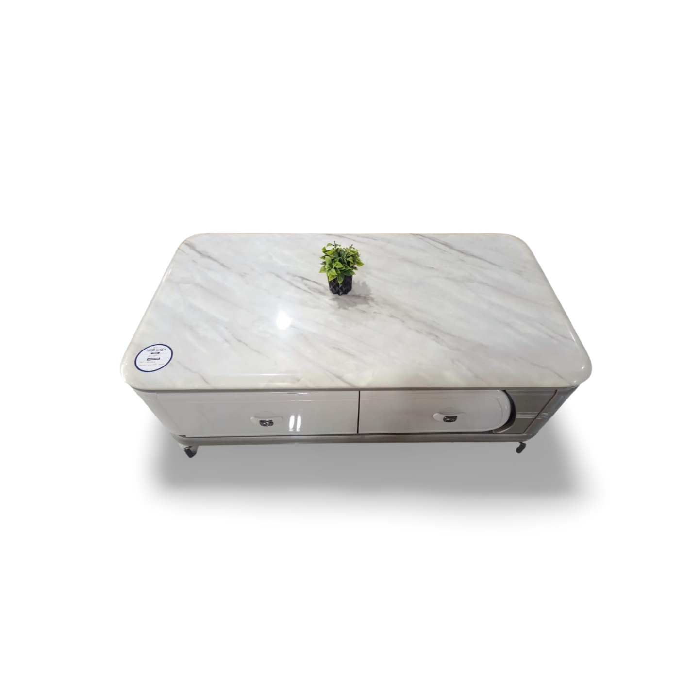 MGR New Marble Top and Engineered Wood Center Table in Grey and Cream Colour