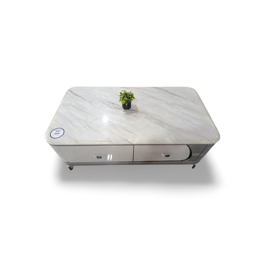 MGR New Marble Top and Engineered Wood Center Table in Grey and Cream Colour