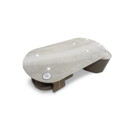 MGR New Marble Top and Engineering Wood 360 Degree Rotating Center Table in White and Grey Colour Combination
