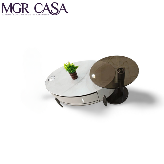 MGR MARBLE TOP ENGINEERING WOOD BASE, GLASS TOP METAL BASE TWO PEICE CENTER TABLE SET