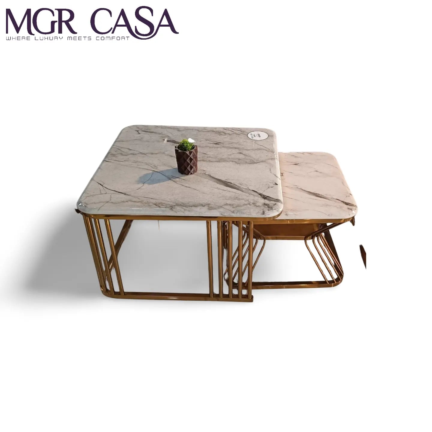 MGR SQUARE ARTIFICIAL MARBLE SSPVD BASE TOP SET OF TWO CENTER TABLE SET MGR CASA