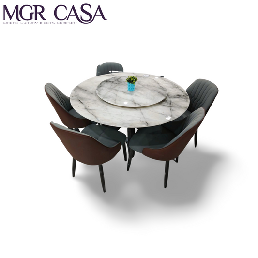 MGR SIX SEATER DOUBLE-ROUND DINING TABLE SET WITH MARBLE TOP