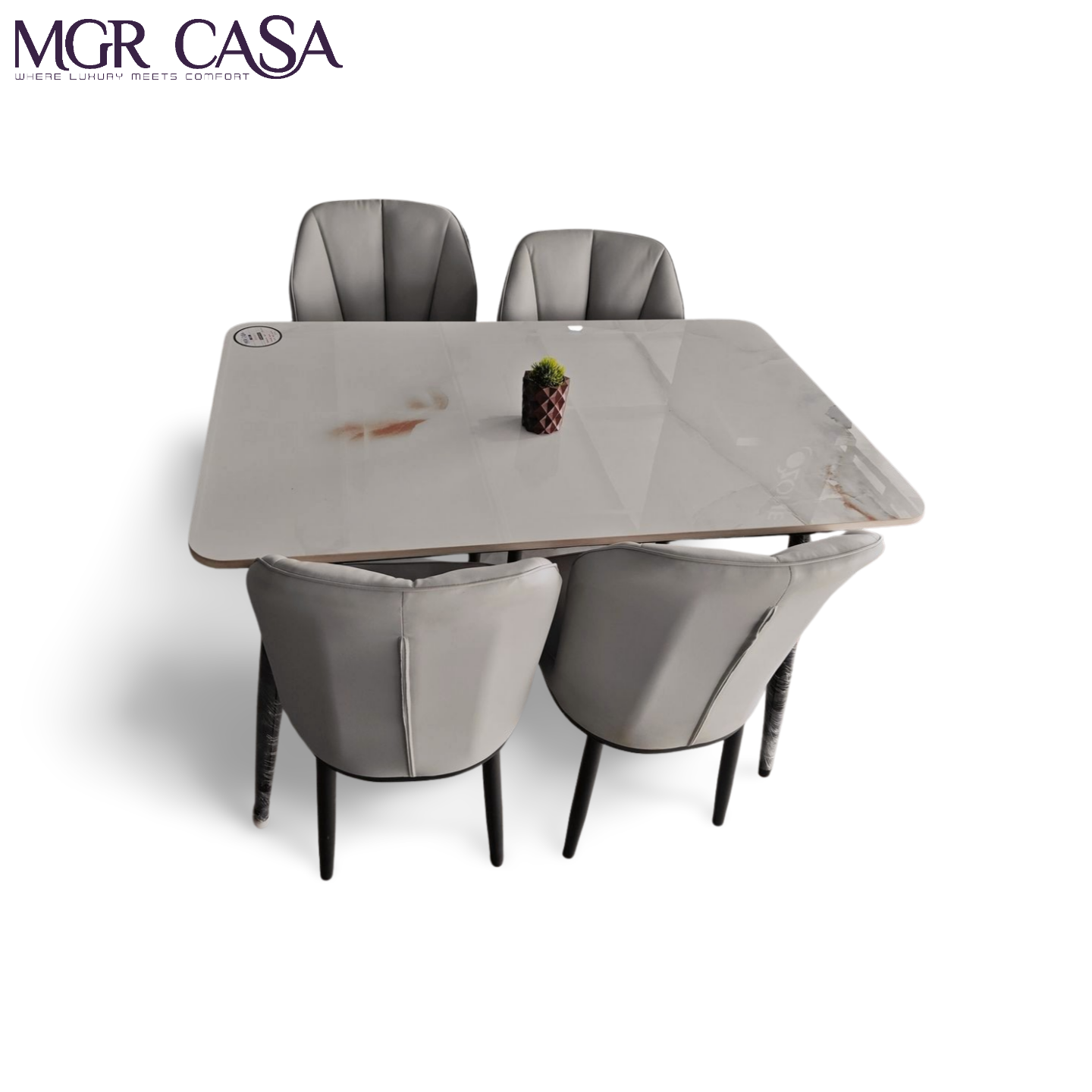 MGR MARBLE TOP METAQL BASE 4 SEATER DINNING TABLE SET