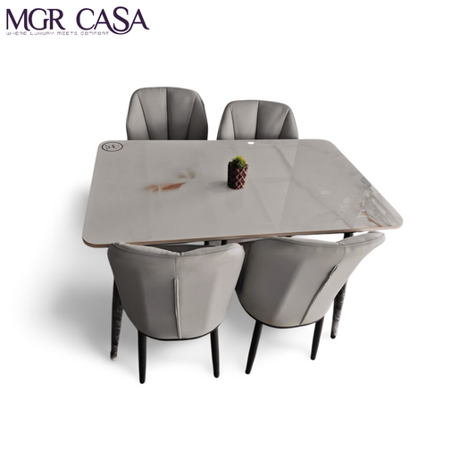 MGR MARBLE TOP METAQL BASE 4 SEATER DINNING TABLE SET