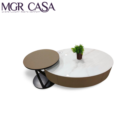 MGR MARBLE TOP METAL BASE, LEATHER TOP METAL BASE TWO PEICE CENTER TABLE SET