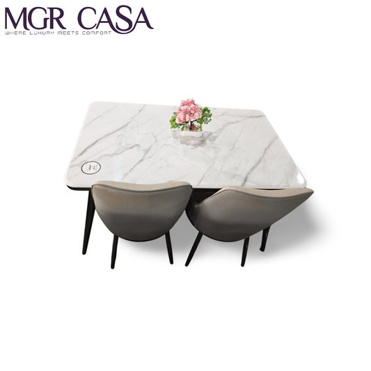MGR MARBLE TOP METAL BASE 4 SEATER  IMPORTED DINING TABLE SET
