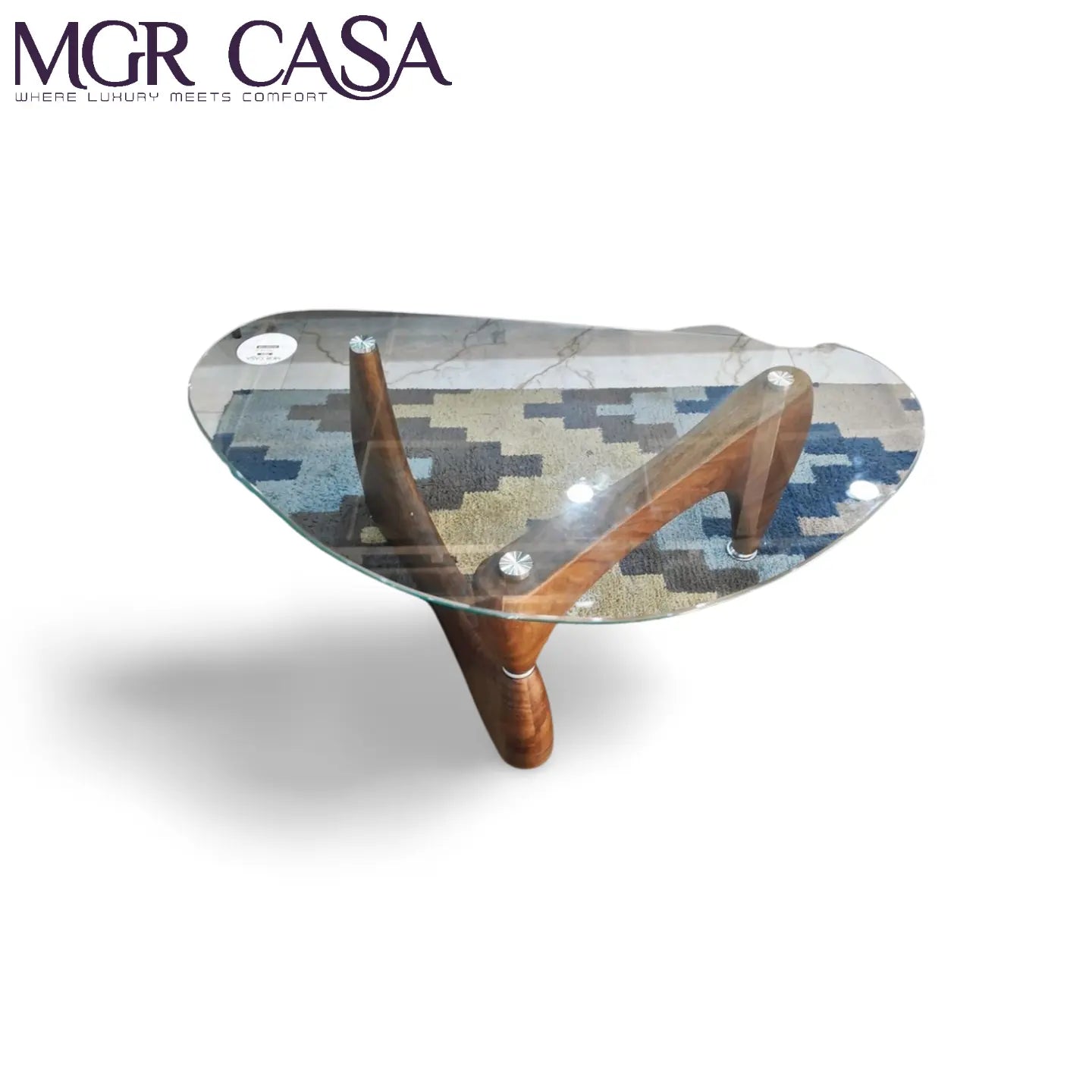 MGR GLASS TOP VALSADI SAAG (TEAK WOOD) BASE CENTER TABLE MGR CASA