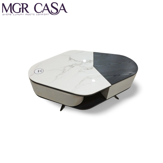 MGR ARTIFICIAL MARBLE TOP ENGINEERING WOOD BASE, HYDRAULIC HIGHT ADJUSTABLE CENTER TABLE