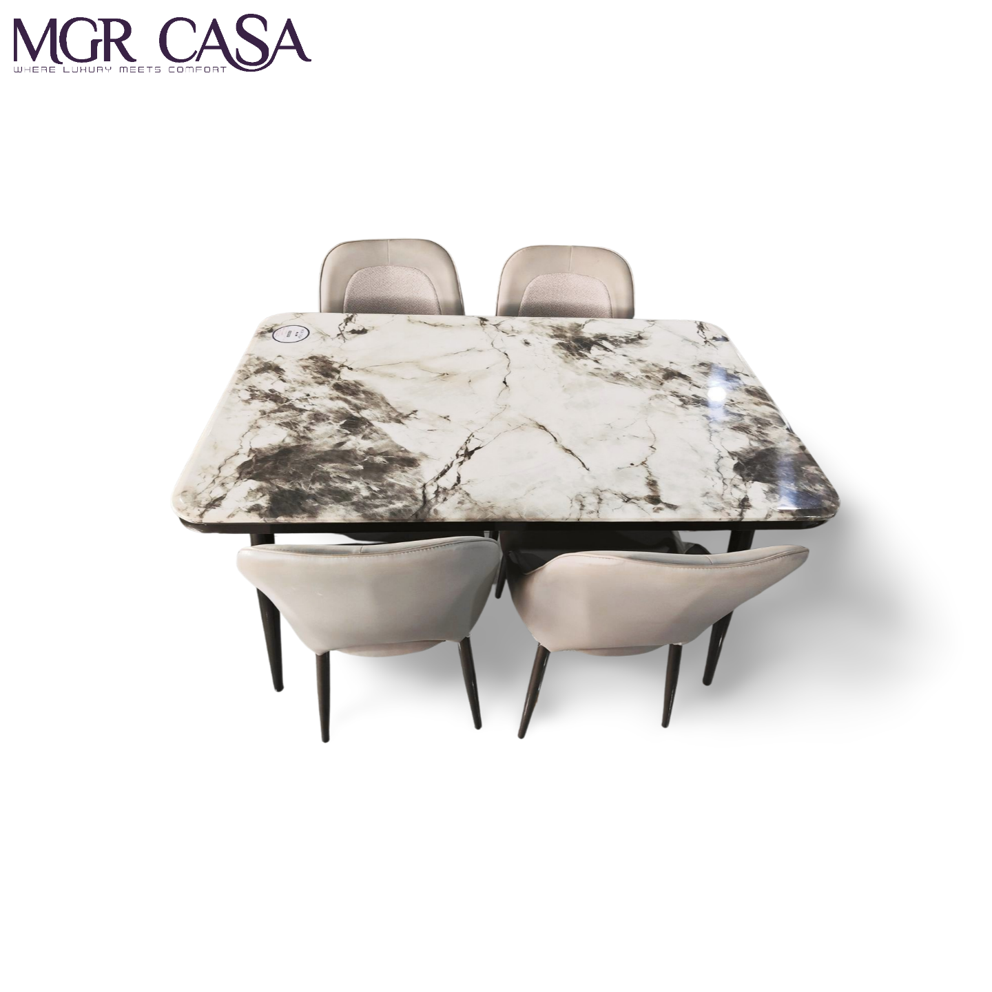 MGR MARBLE TOP METAL BASE 4 SEATER  IMPORTED DINING TABLE SET
