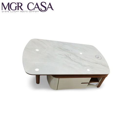 MGR ARTIFICIAL MARBLE TOP ENGINEERING WOOD BASE, 360 DEGREE ROTATING CENTER TABLE