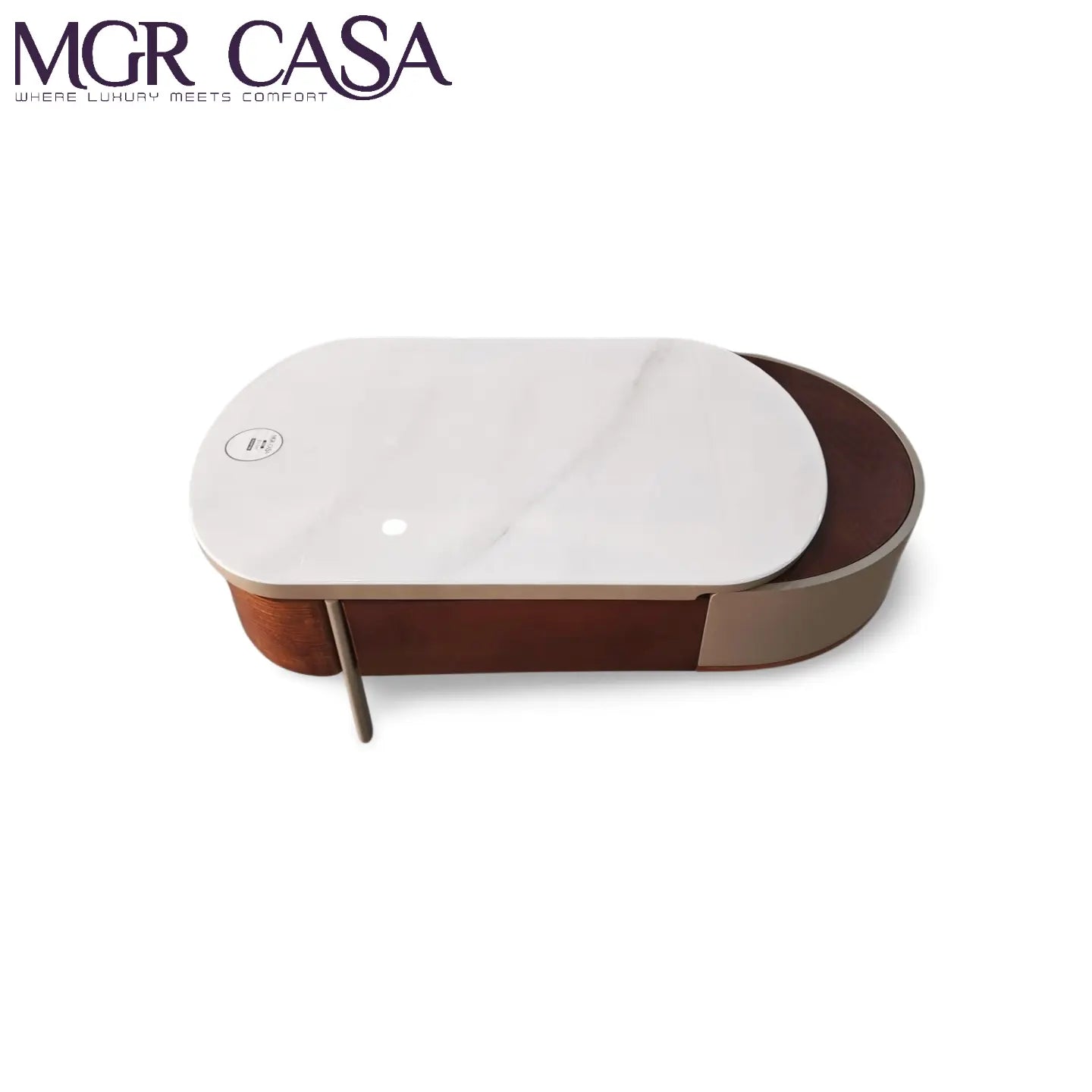 MGR MARBLE TOP SIZE EXTENDEBALE BY SLIDING TOP, WOODEN BASE CENTER TABLE MGR CASA